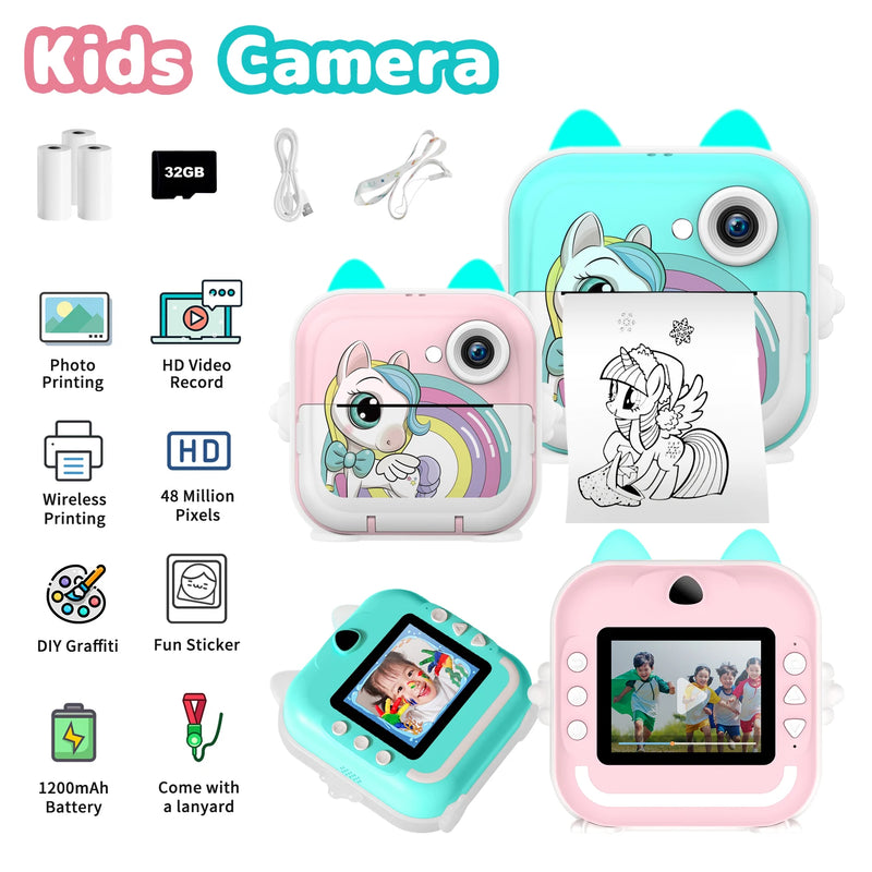 Câmera fotográfica infantil com impressora