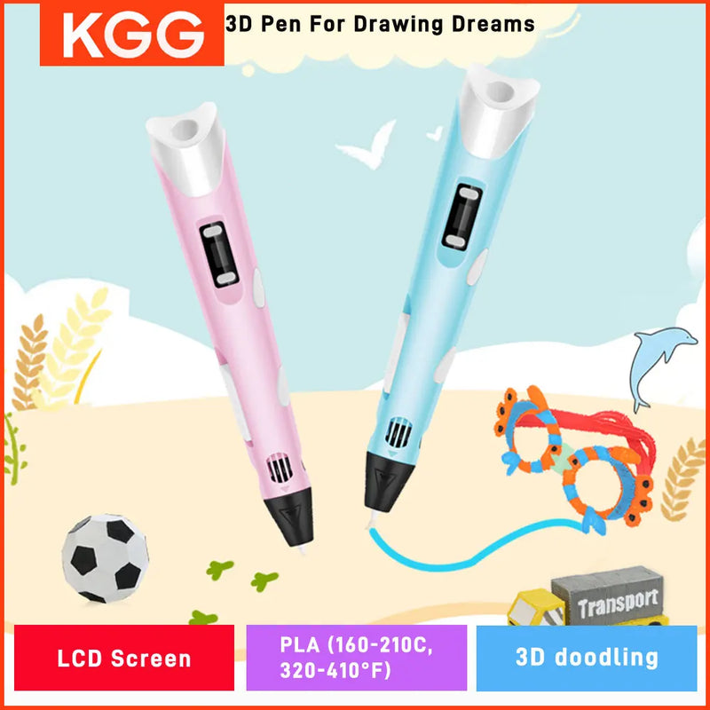 3D Printing Pen DIY Drawing Paiting  With LCD Screen Compatible PLA Filament Toys Safe With 9M PLA Christmas Birthday Gift Toys