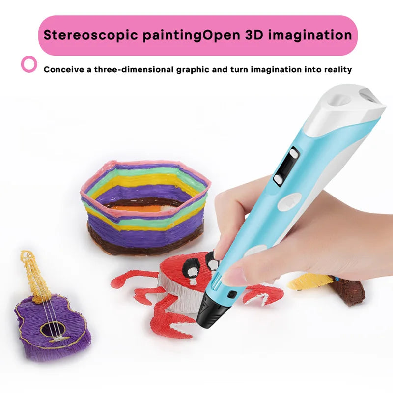 3D Printing Pen DIY Drawing Paiting  With LCD Screen Compatible PLA Filament Toys Safe With 9M PLA Christmas Birthday Gift Toys